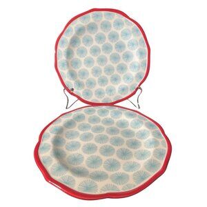 The Pioneer Woman HAPPINESS 8" Salad Dessert Plate Pair Teal &  Red